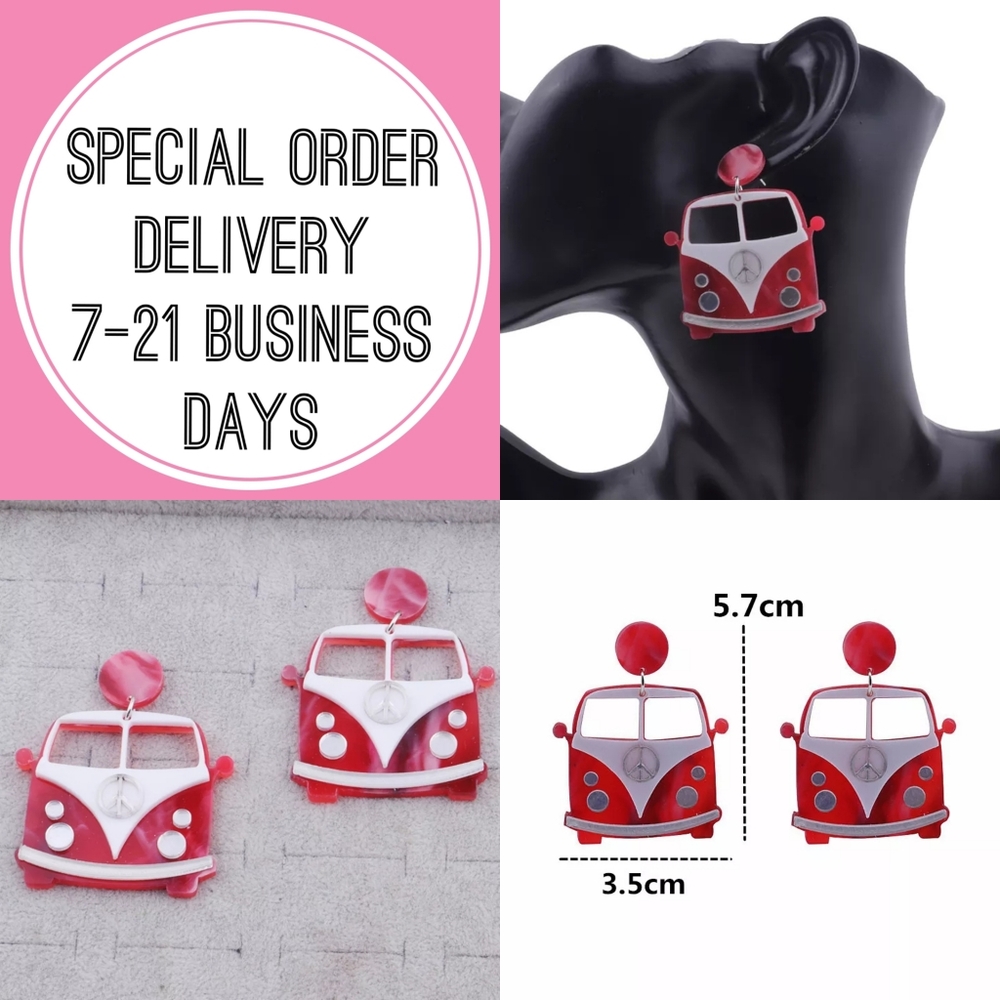 Retro 70s Bus Pin Up Earrings - Picture 2 of 4